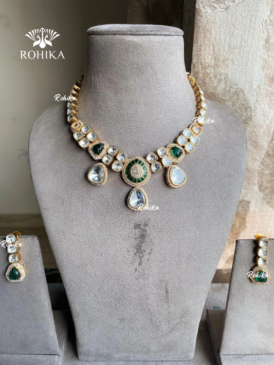 Sur polki kundan necklace set - Green