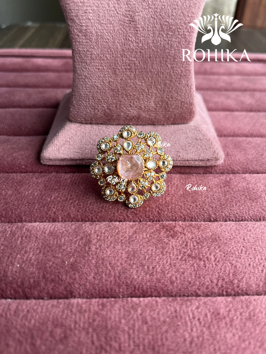 Angana polki kundan ring (SG-088) - Baby pink