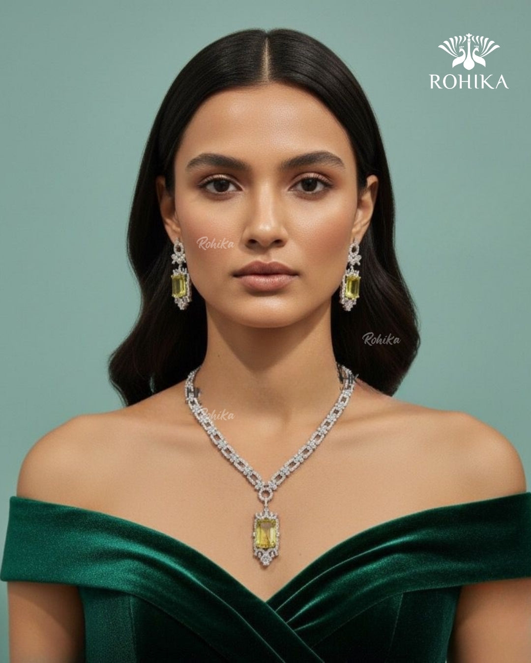 Naomi American Diamond Necklace - Yellow