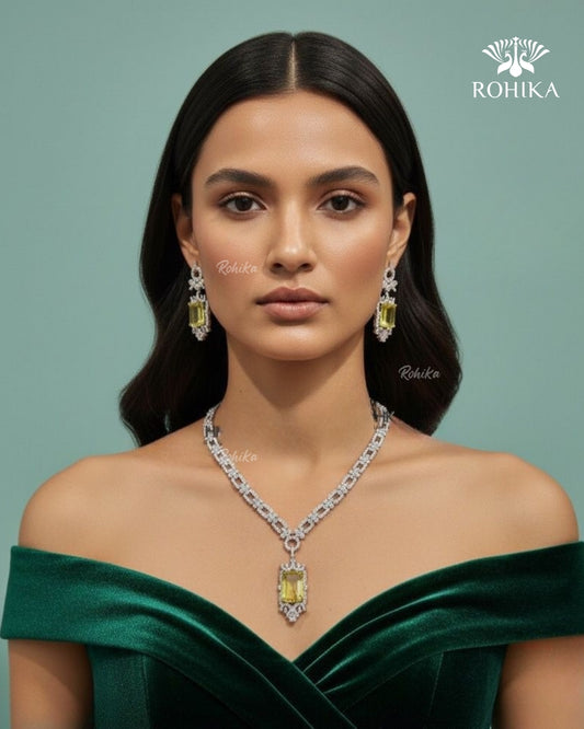 Naomi American Diamond Necklace - Yellow