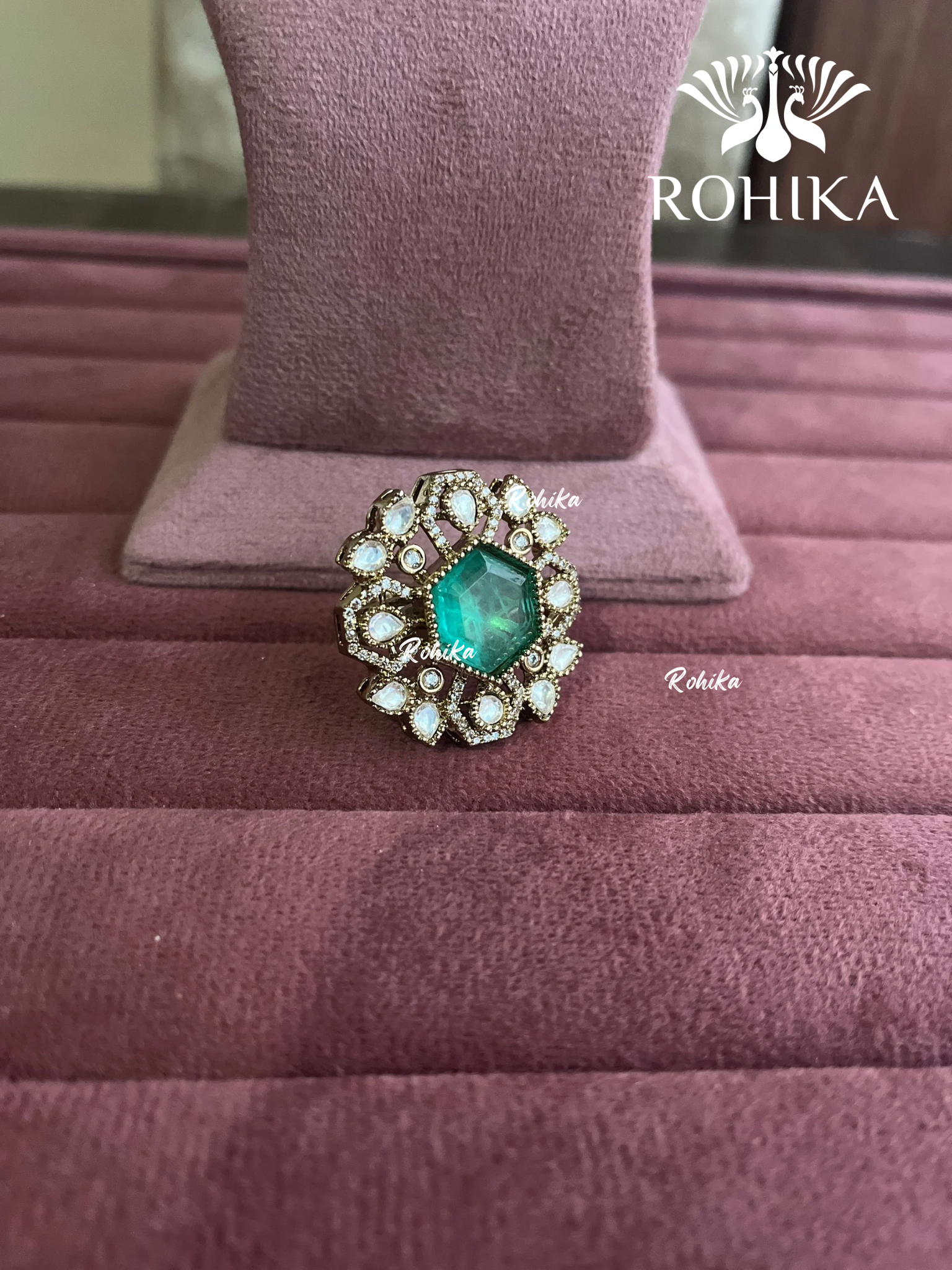 Angana polki kundan ring (SG-096) - Mint green 