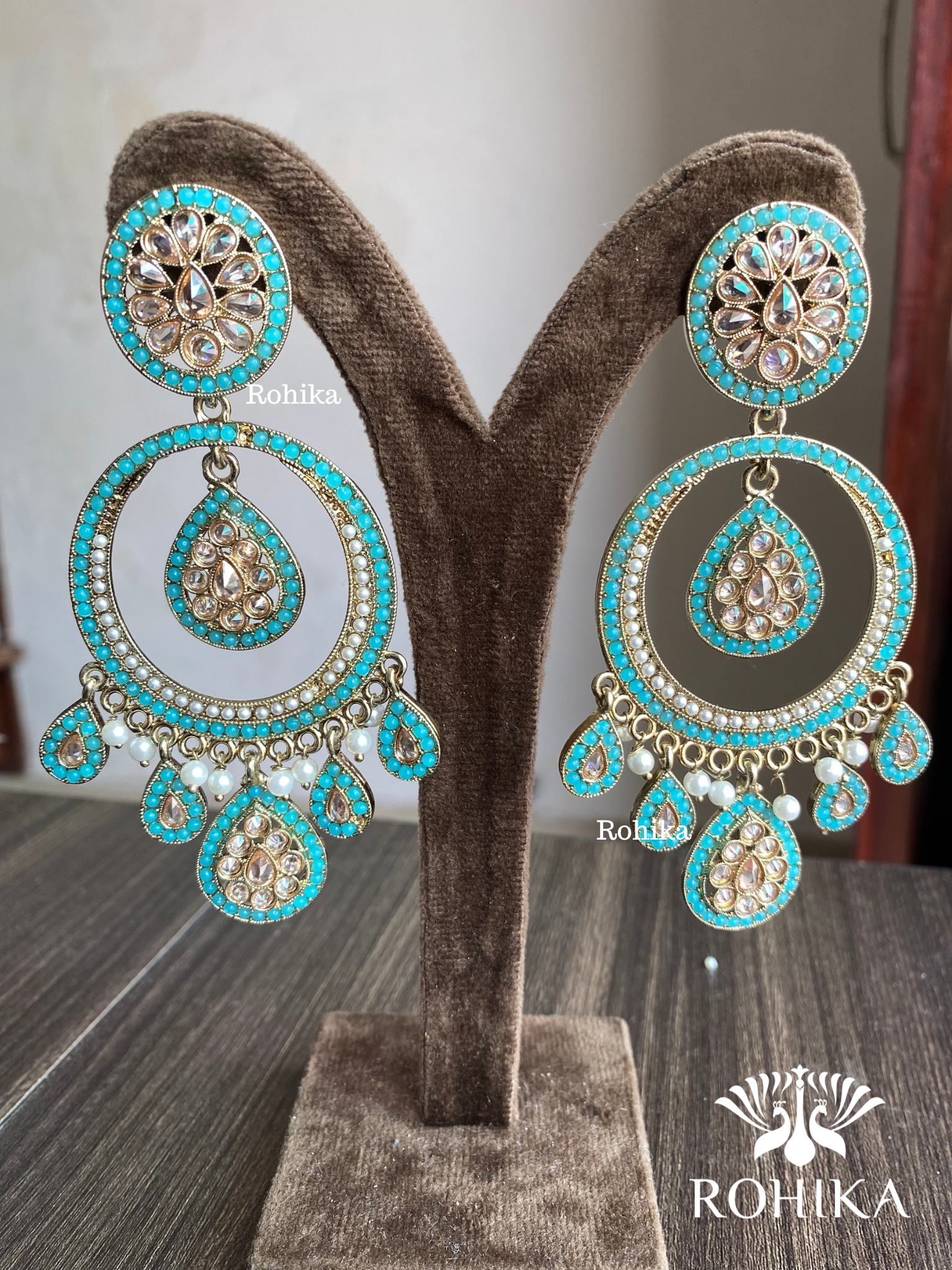 Sitara polki earrings - Sky Blue