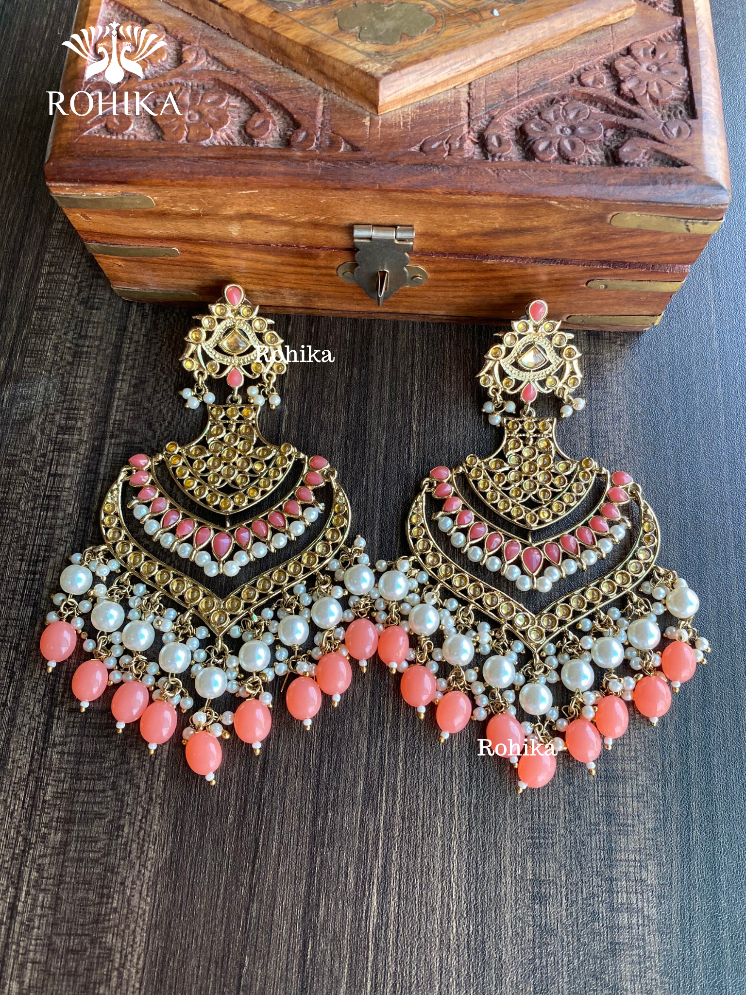 Rajshri polki earrings - Peach