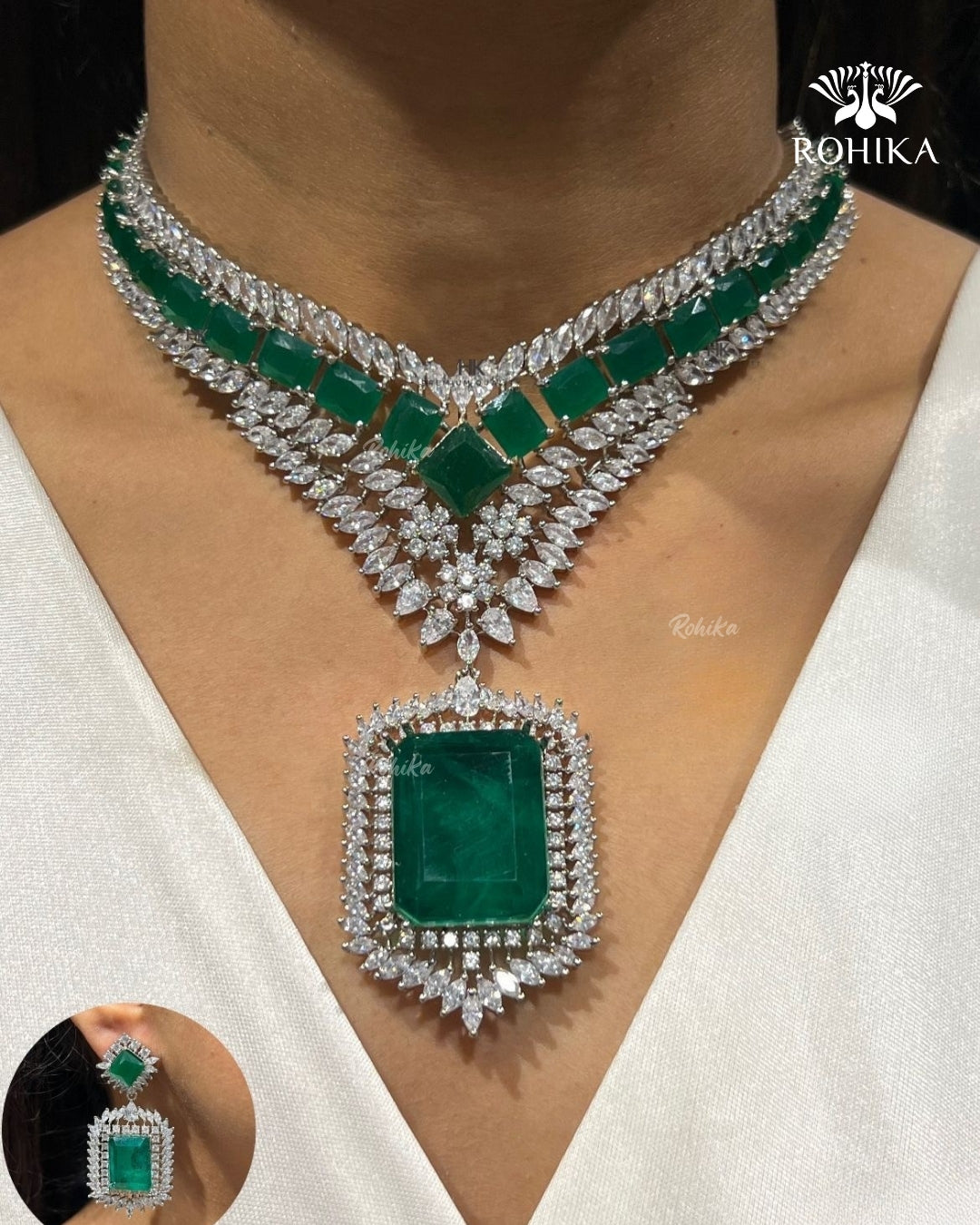 Levina American Diamond Necklace - Green