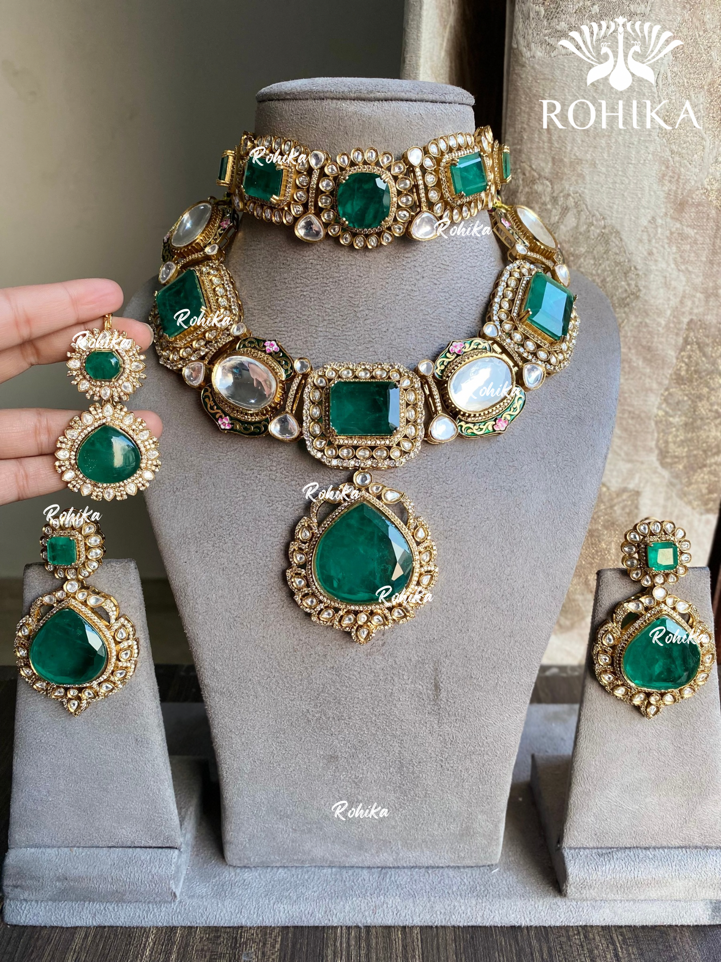 Kriya polki kundan doublets combo set -  Dark Green