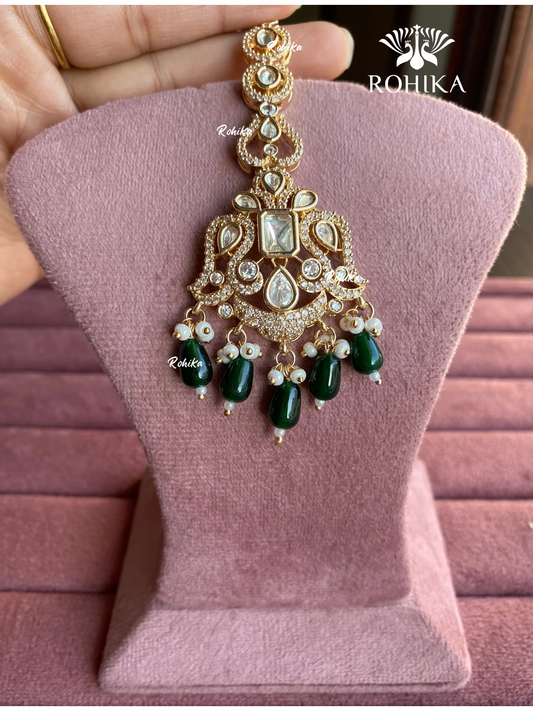 Polki kundan maangtikka (PLKM-048) - Dark green