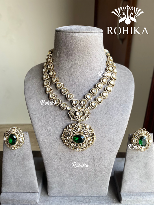 Bano polki kundan necklace set - Antique polish