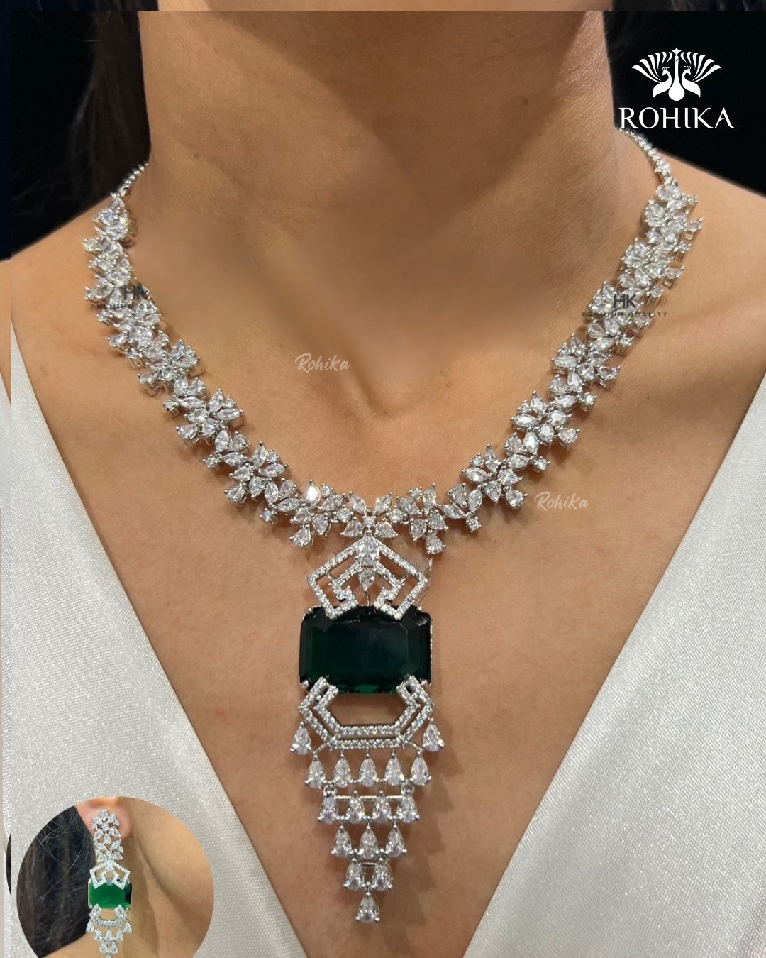 Adina American Diamond Necklace - Green