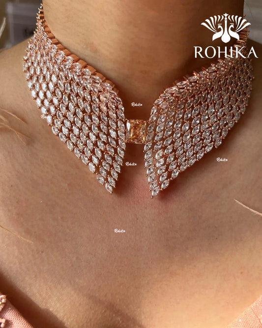 Angel american diamond necklace set - Rosegold