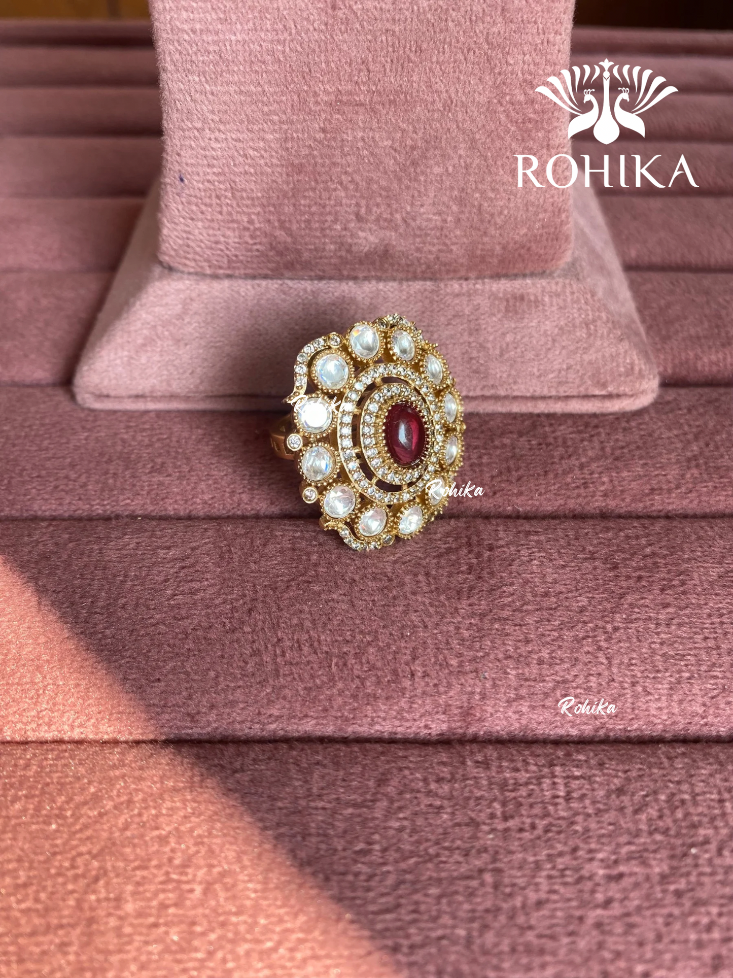 Angana polki kundan ring (SG-095) - Ruby red