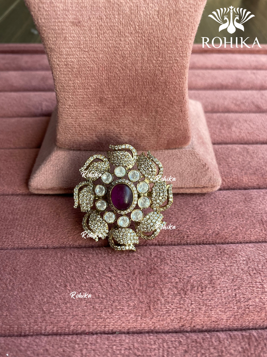 Angana polki kundan ring (SG-077) - Dark purple