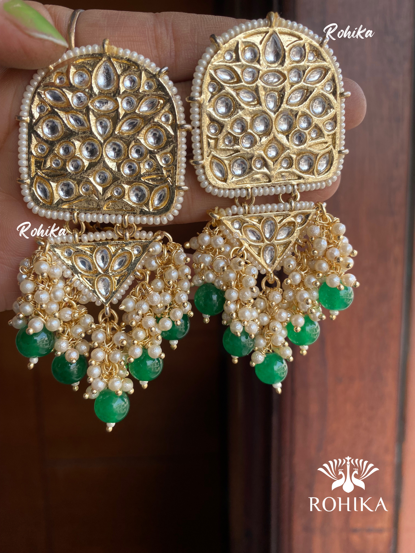 Rosy kundan earrings -Green