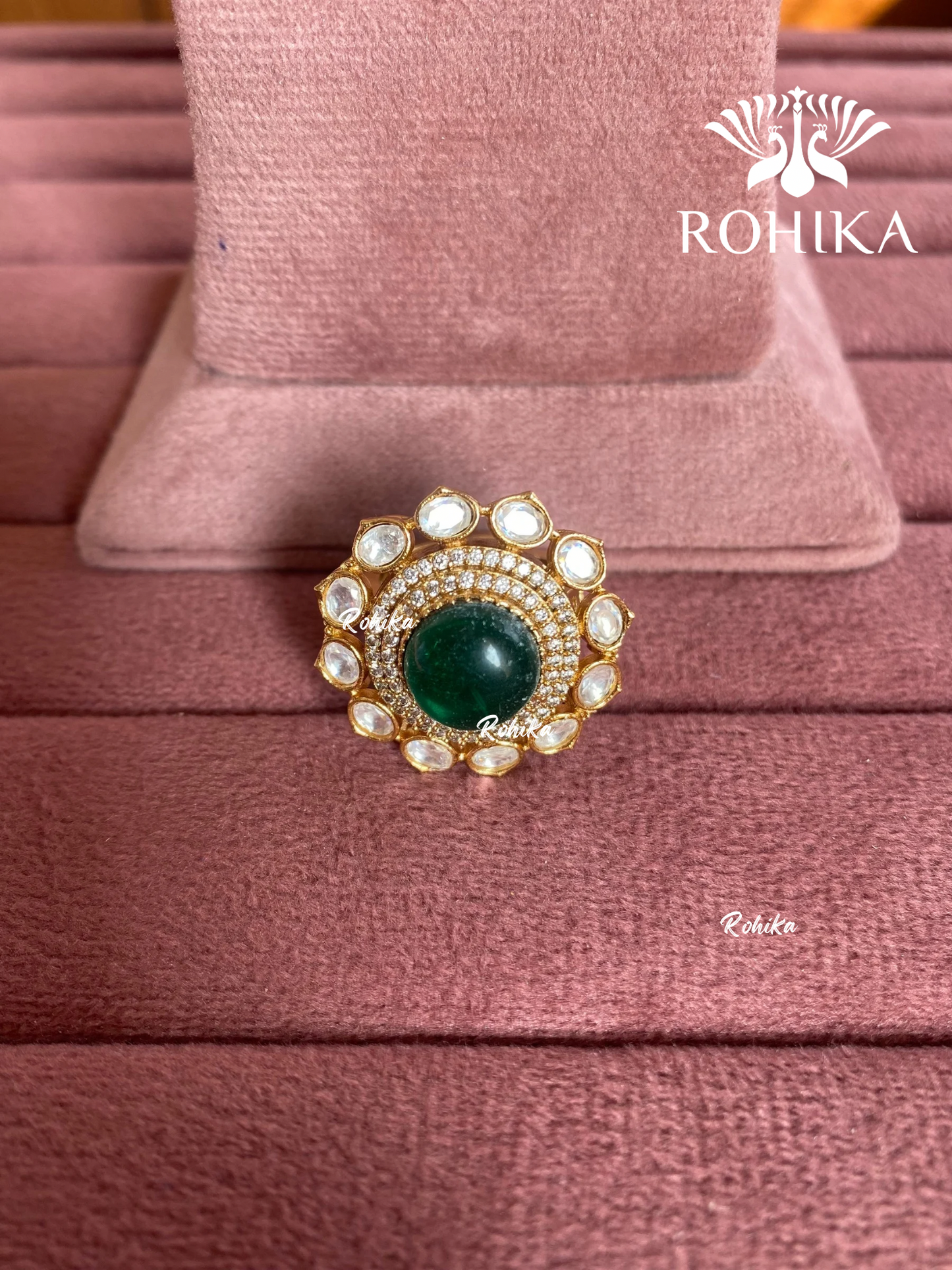 Angana polki kundan ring (SG-138) - Dark green