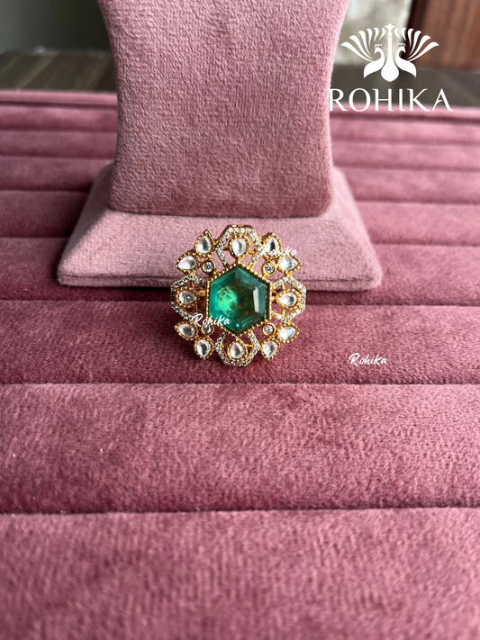 Angana polki kundan ring (SG-096) - Mint green 