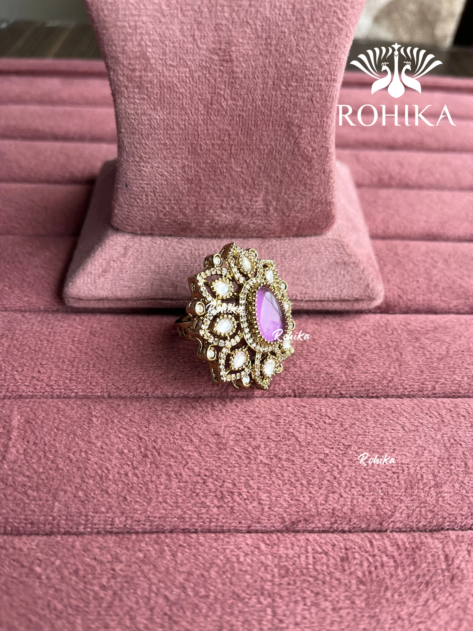 Angana polki kundan ring (SG-106) - Purple