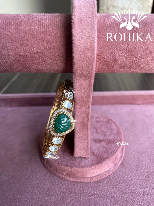 Lina polki kundan bracelet/kada -  Dark Green