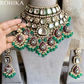 Netra bikaneri polki kundan bridal necklace set - Dark green & pink