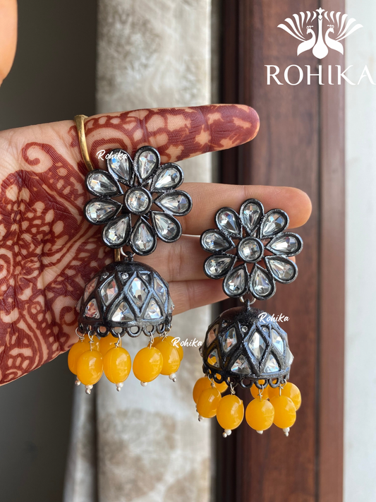 Shyamli oxidized jhumka earrings (004) - Yellow