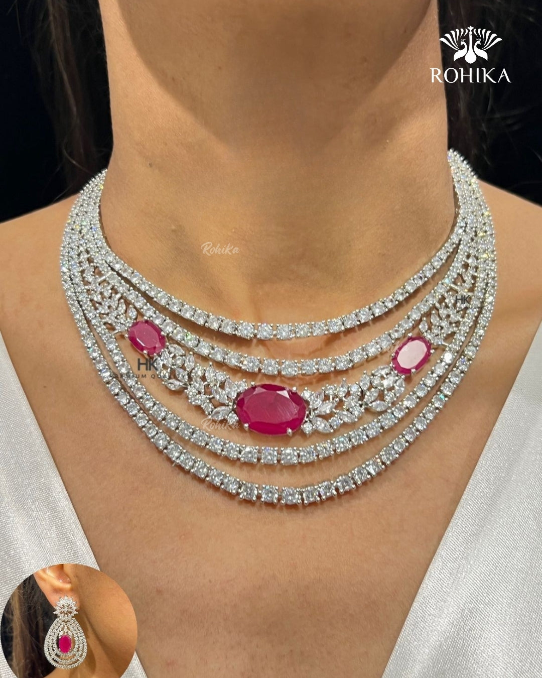 Stella American Diamond Necklace - Red