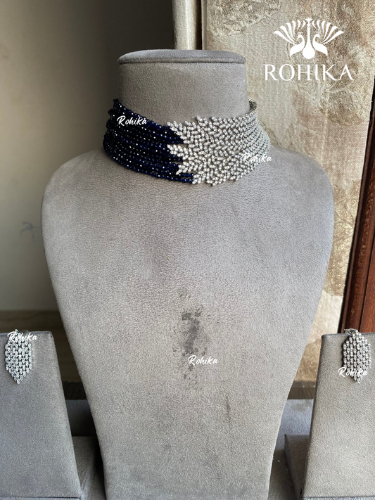 Suhasi american diamond choker set - Dark blue