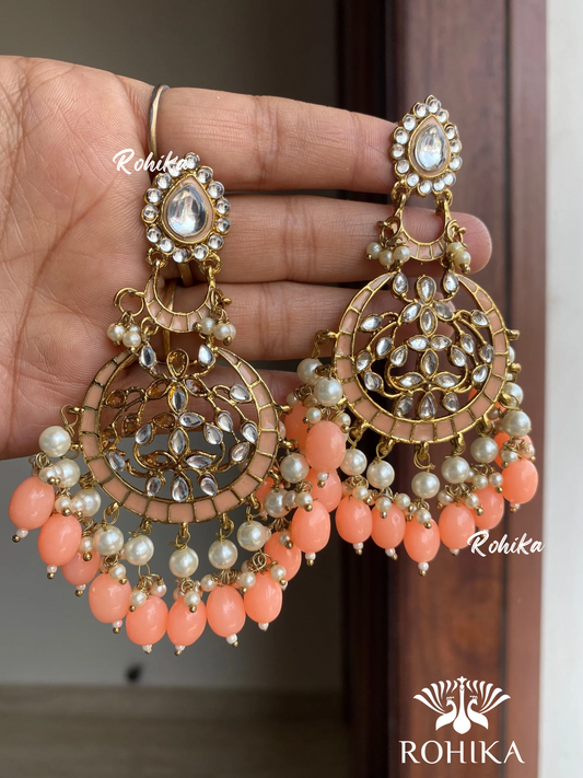 Kajal meenakari kundan earrings - Peach