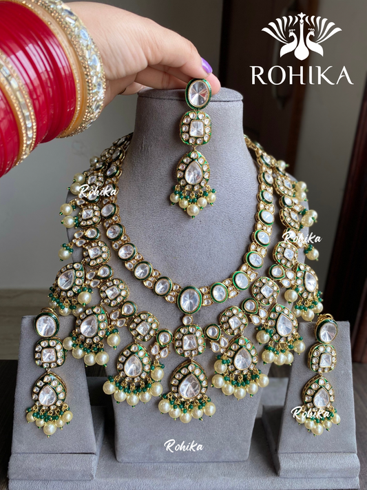 Alaya bikaneri polki kundan long necklace set - Green