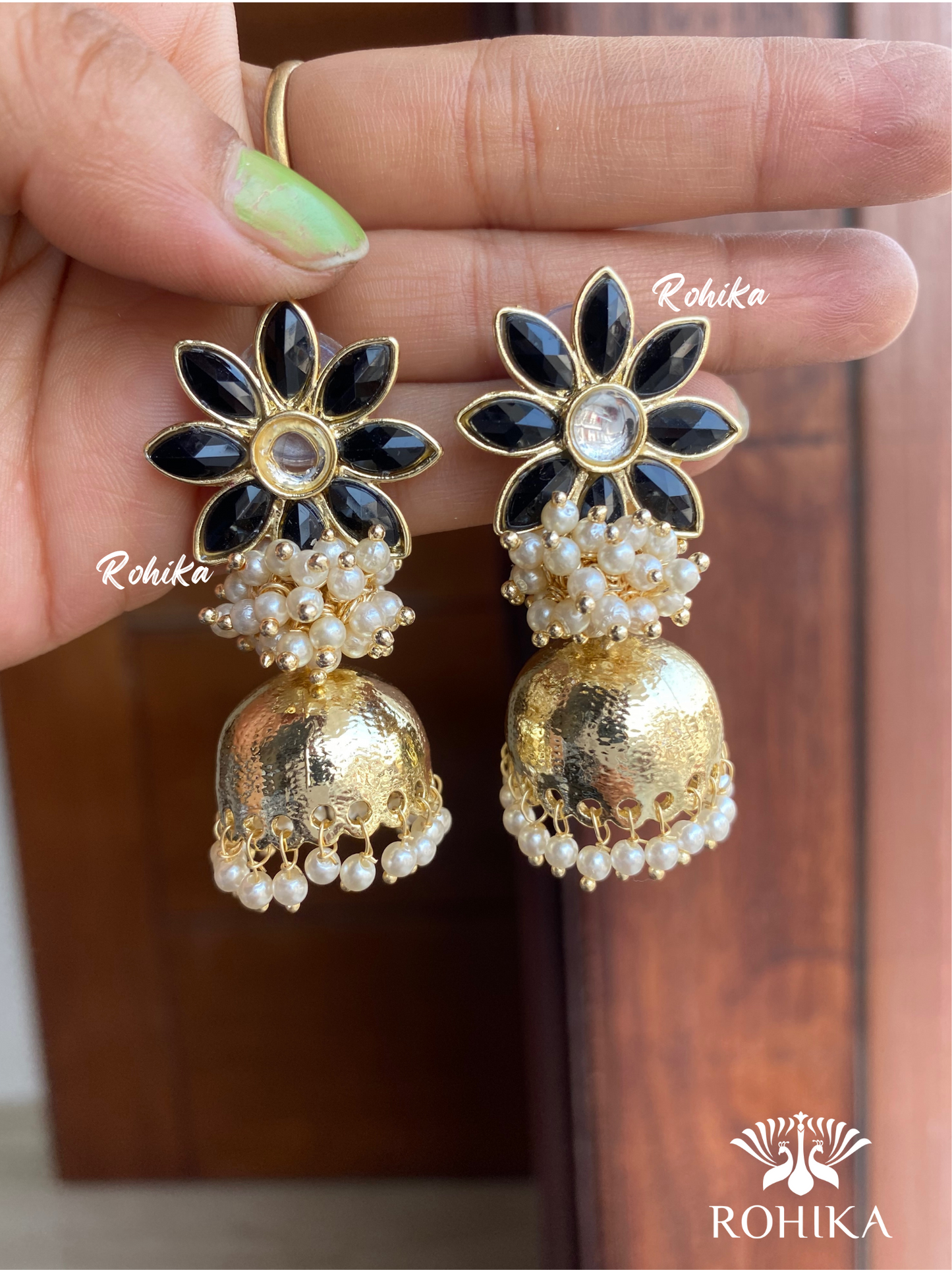 Misha jhumka Earrings - Black