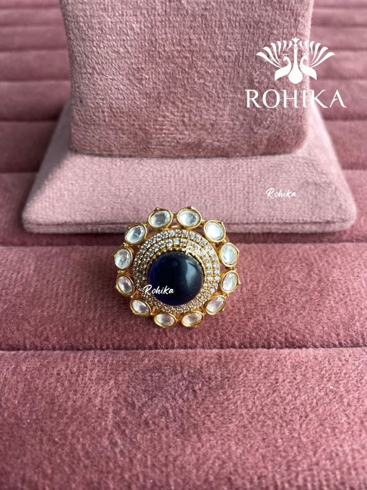 Angana polki kundan ring (SG-138) - Blue