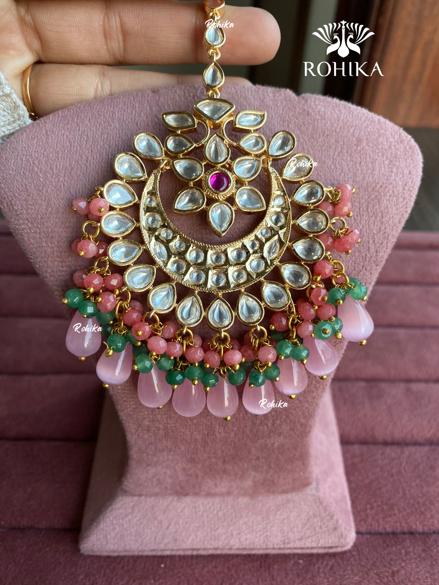 Polki kundan maangtikka (PLKM-041) - pink