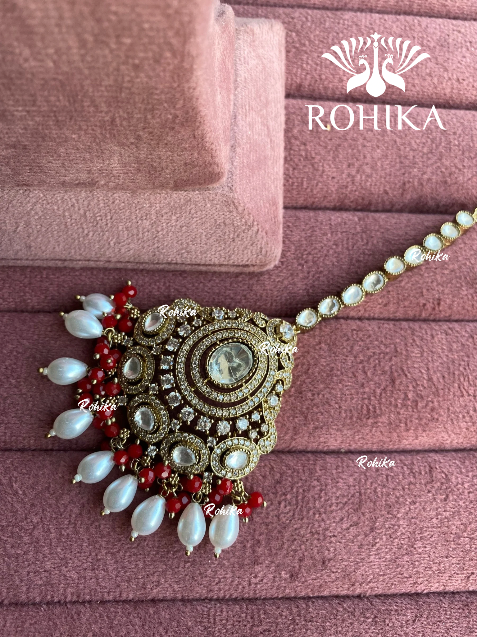 Polki kundan maangtikka (PLKM-060) - White & red