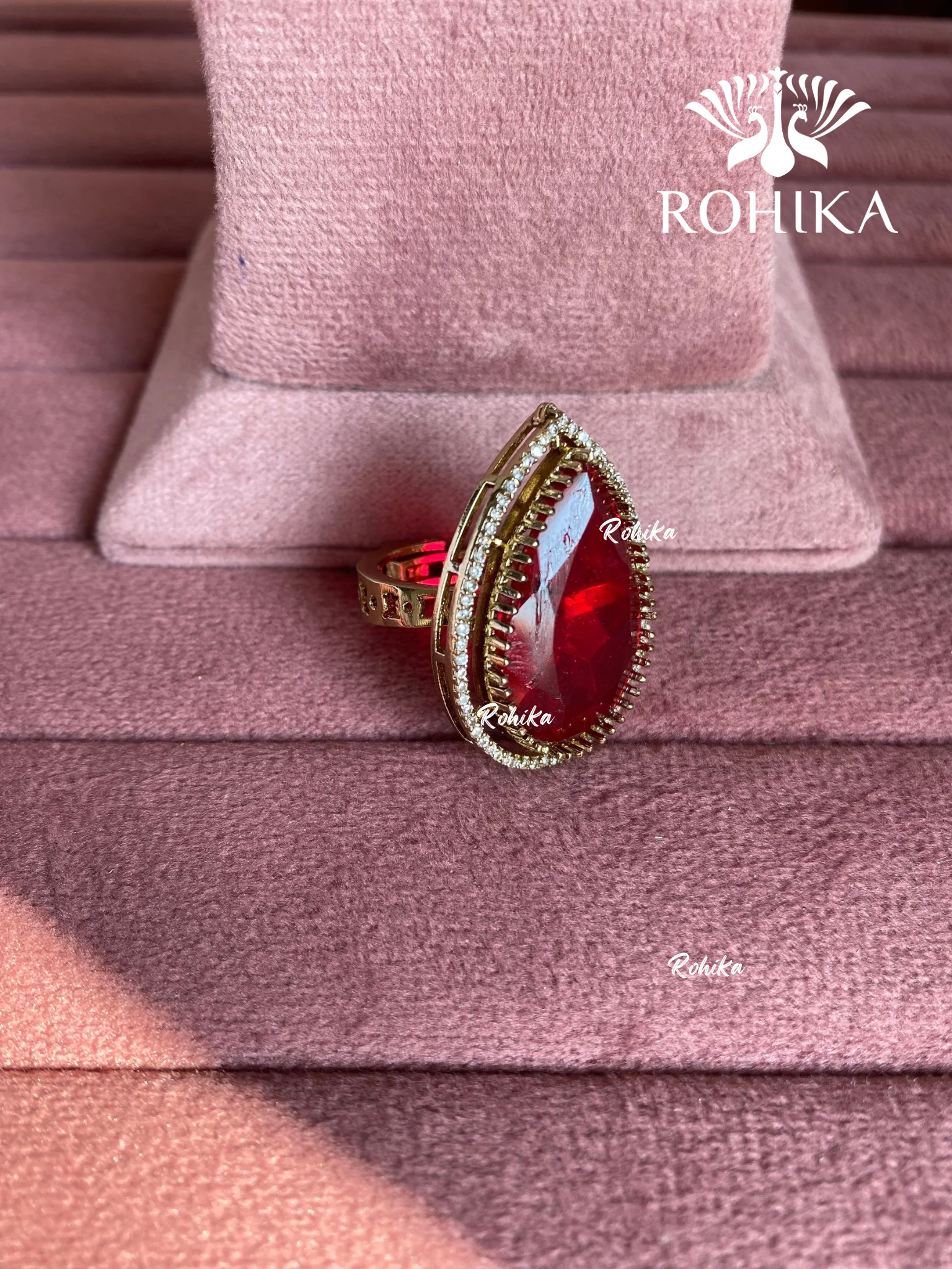 Angana polki kundan ring (SG-108) - Ruby red