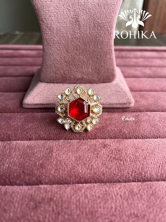 Angana polki kundan ring (SG-096) - Red