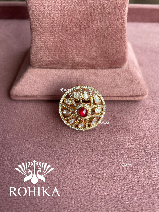 Angana polki kundan ring  (SG-022) - Red