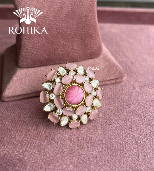 Angana polki kundan ring  (SG-006) - Light Pink