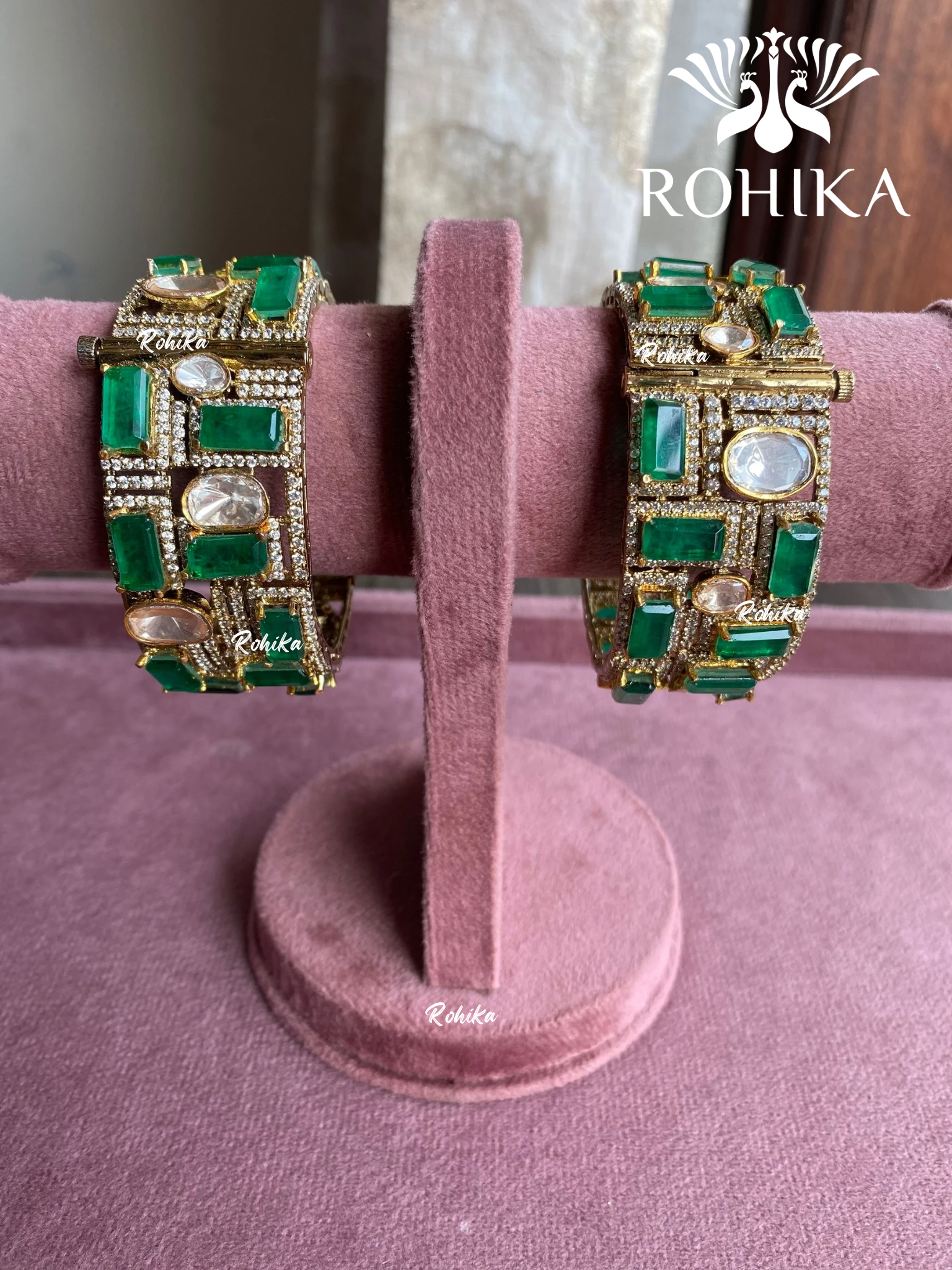 Kanusha doublet moisanite bracelet - Dark green