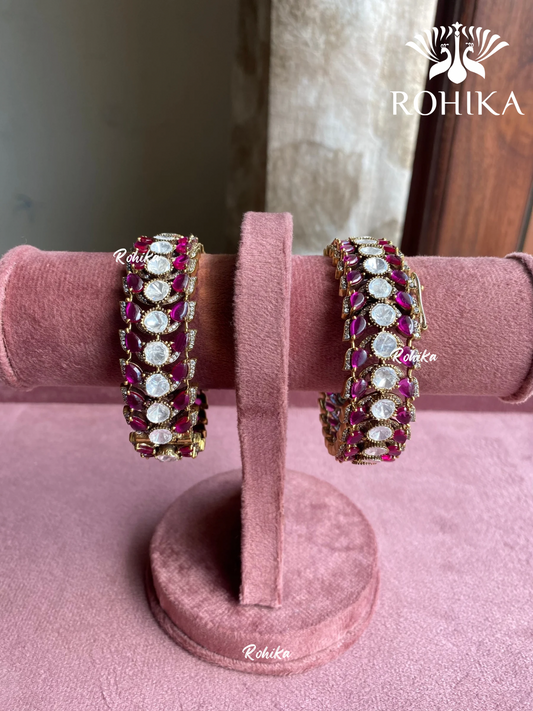 Aarzu moisinite kundan kada/bangles- Pink