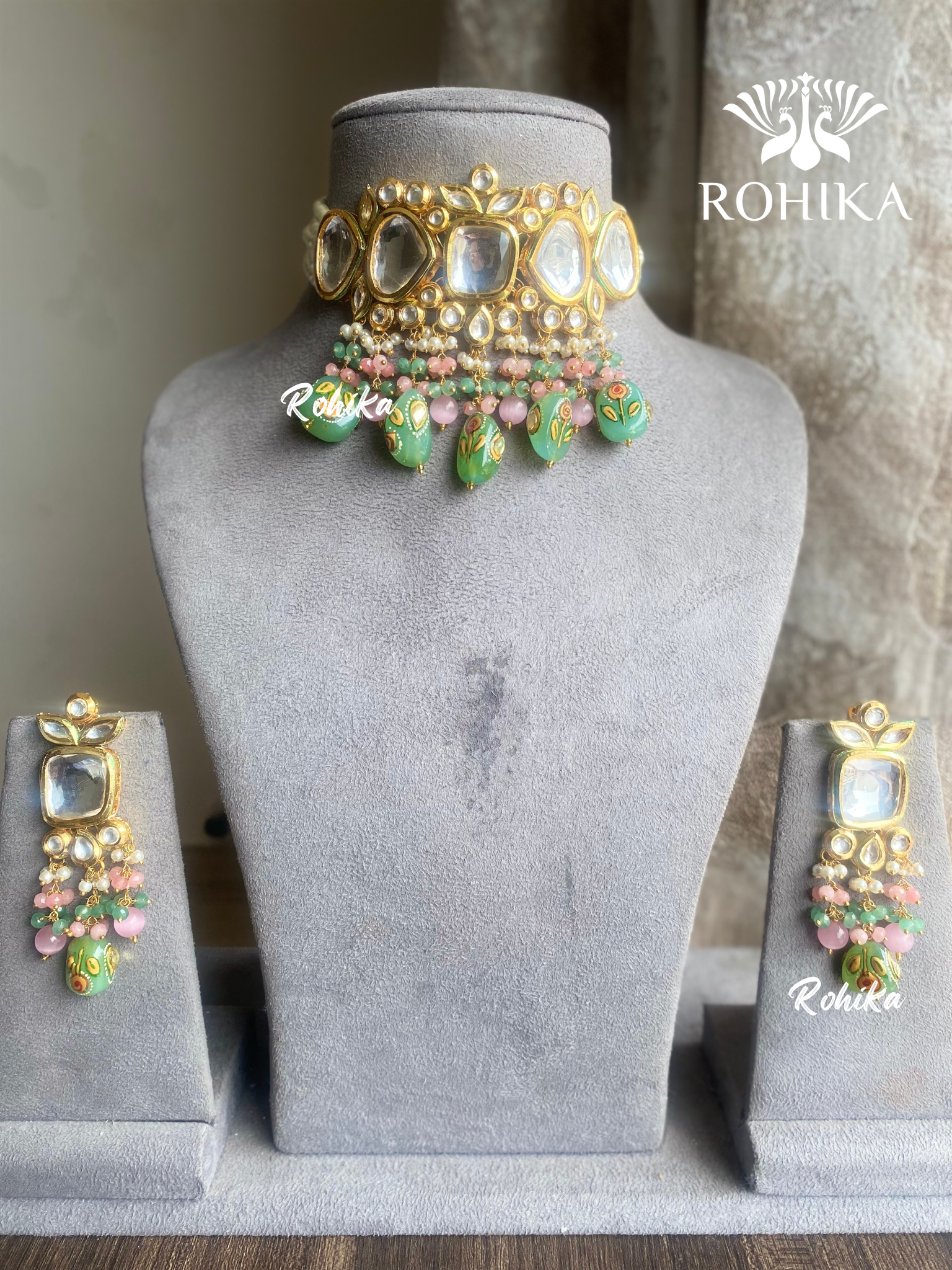 Lavanya kundan choker set - Mint Green