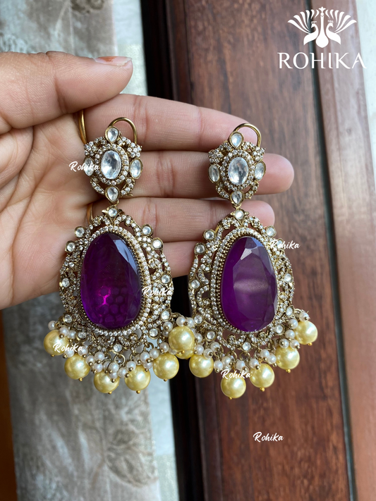 Polki kundan doublet earrings (M-002) - Purple