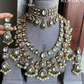 Jal bikaneri polki kundan bridal combo set - Dark Green