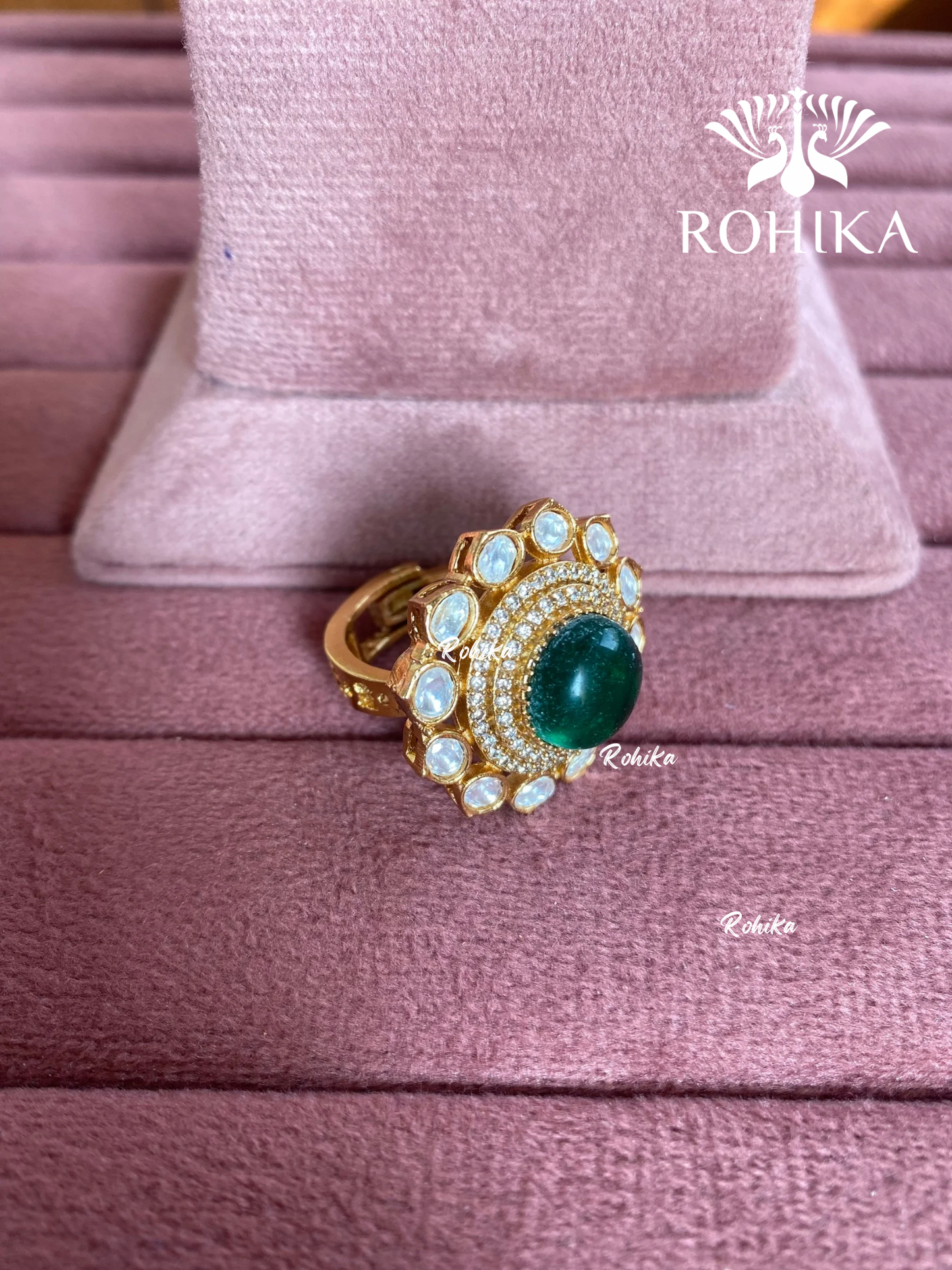 Angana polki kundan ring (SG-138) - Dark green