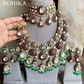 Vajasi bikaneri polki kundan bridal combo set - Dark Green & pink