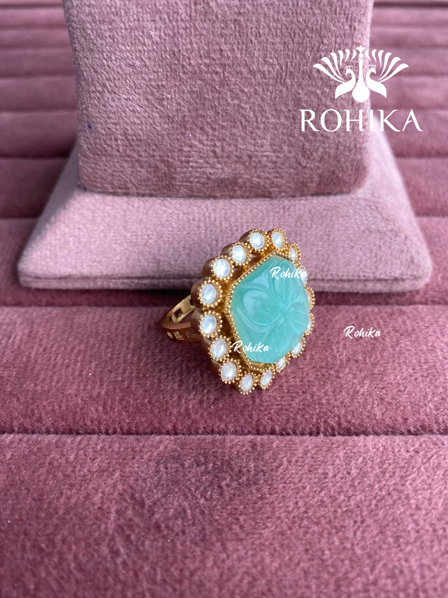 Angana polki kundan ring (SG-132) - Mint green