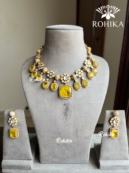 Ananya doublet kundan necklace set - Yellow