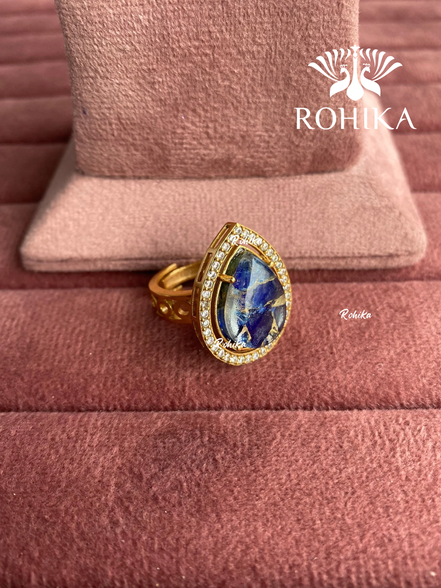 Angana polki kundan ring (SG-091) - Dark blue 