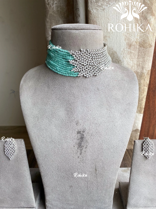 Sahnaze moisanite choker set - Mint green