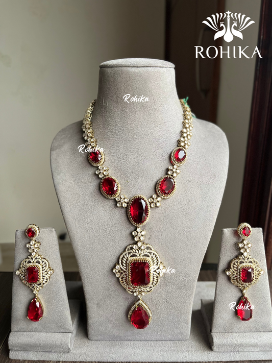 Gulaal polki kundan necklace set - Red