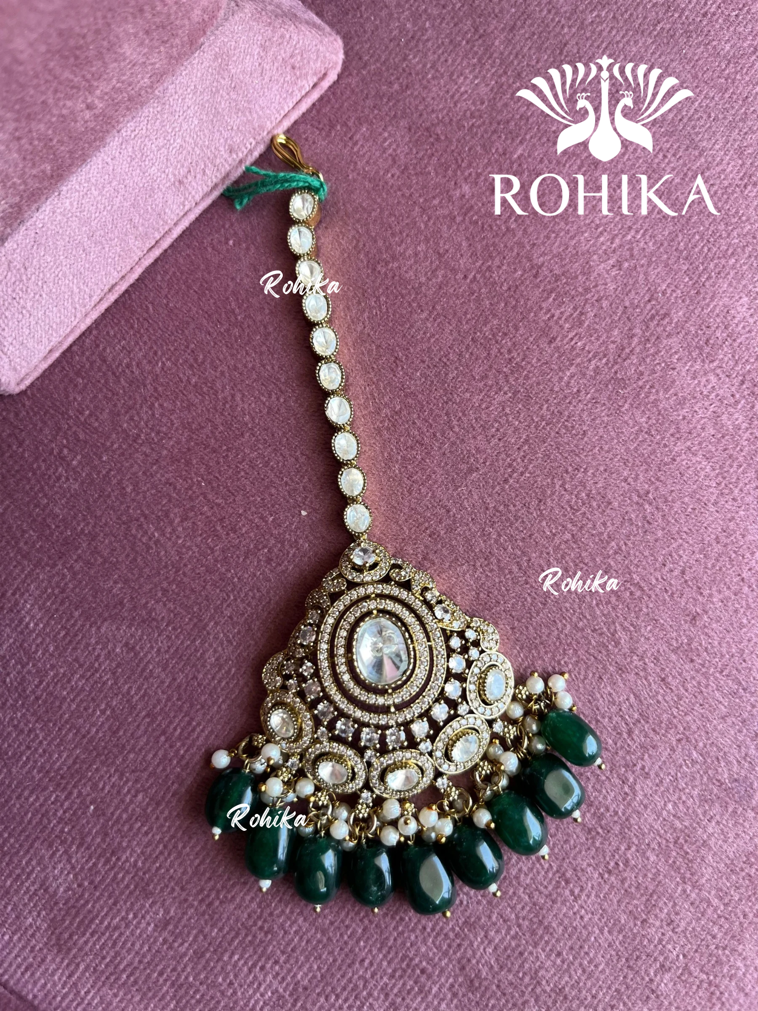 Kiya polki kundan maangtikka - Dark green