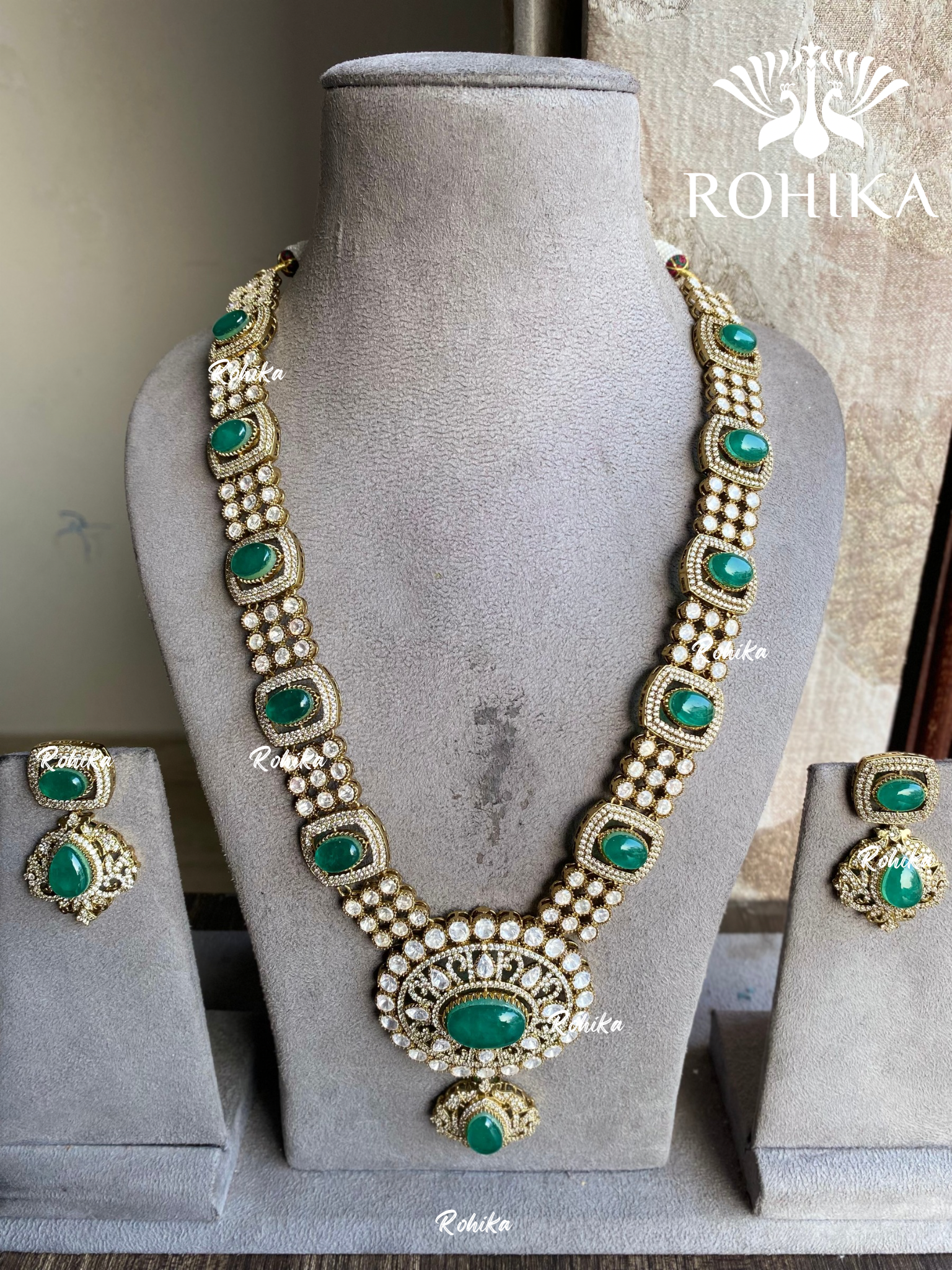 Misthi doublet polki kunda long necklace set - Green