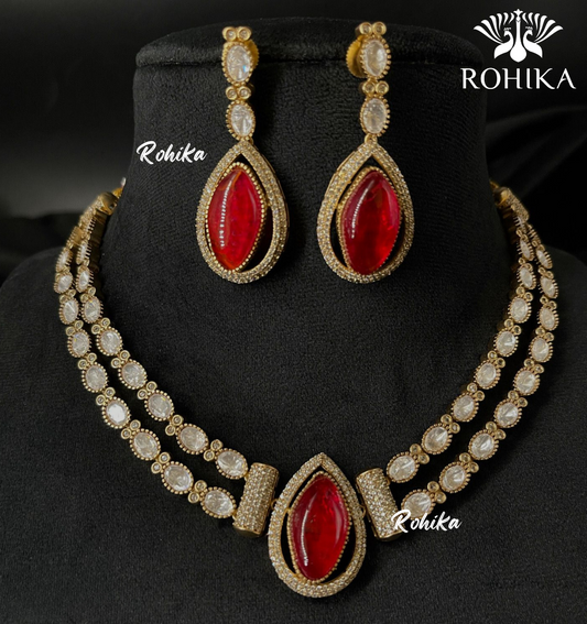 Kinara polki kundan necklace set - Red