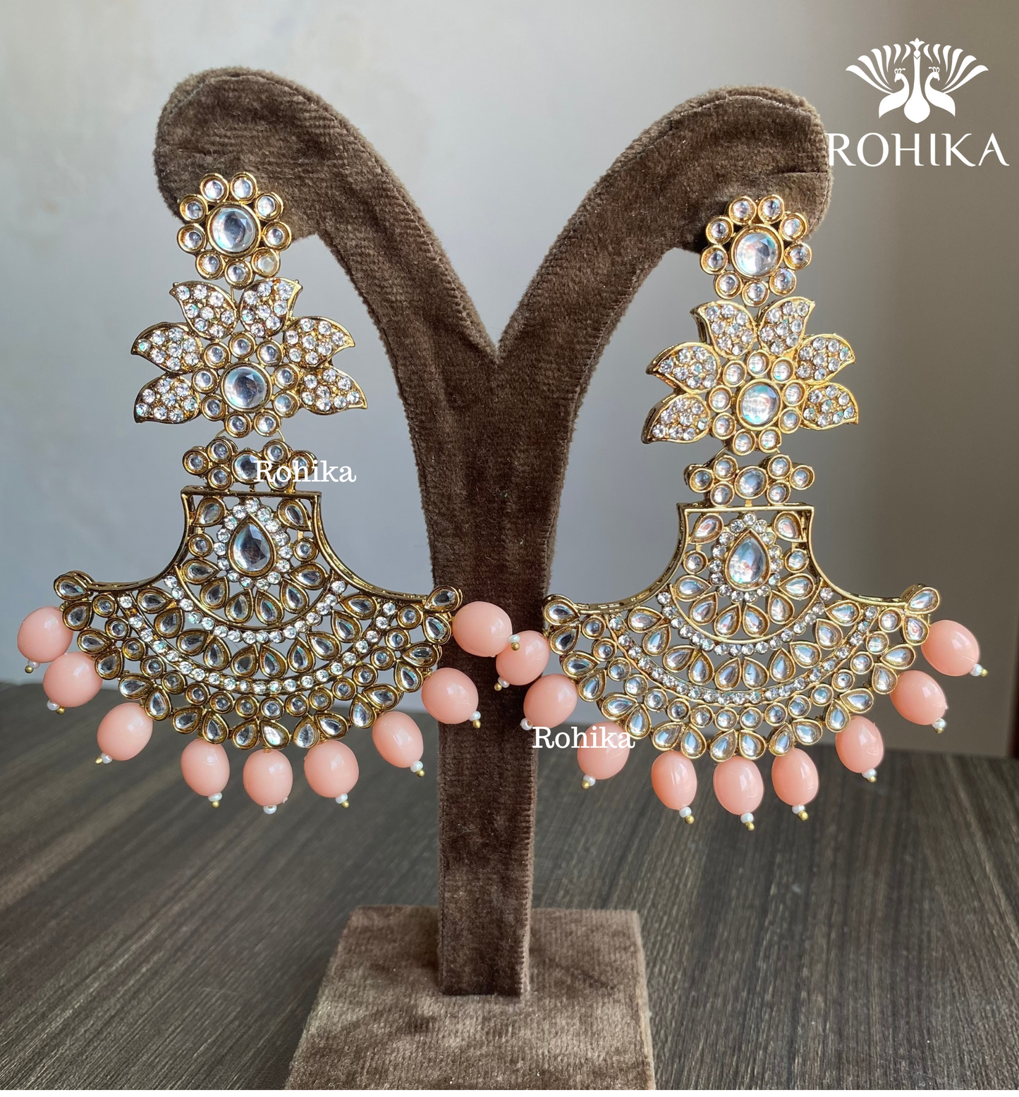 Sparkle chandbali earrings - Peach